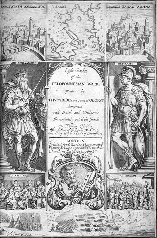 Hobbes's 1629 translation, the first English Thucydides made directly from the Greek Title page of Thomas Hobbes's 1629 translation of Thucydides